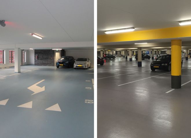 Collage parkeergarage met Triflex CPS-T-systeem